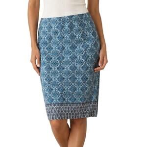 J. Jill Border Print Knit Skirt Womens Size MP Turquoise Pencil Casual Medium